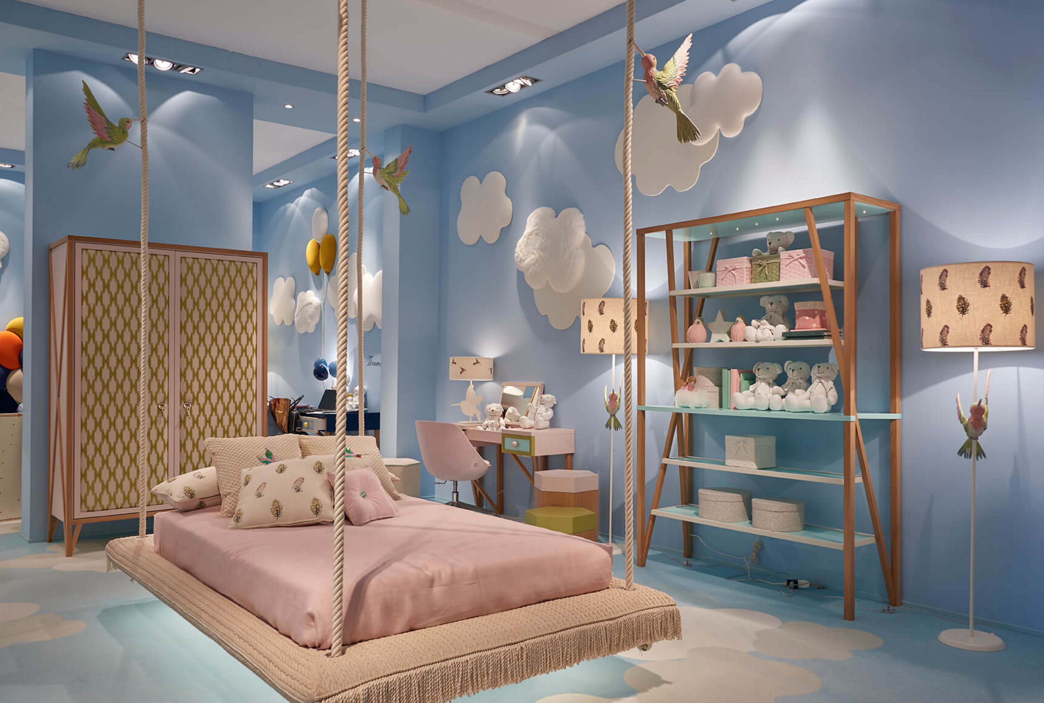 Unique Kids Bedroom Nursery Ideas, Sky, Cloud, Baby Pink, Baby Blue, Light