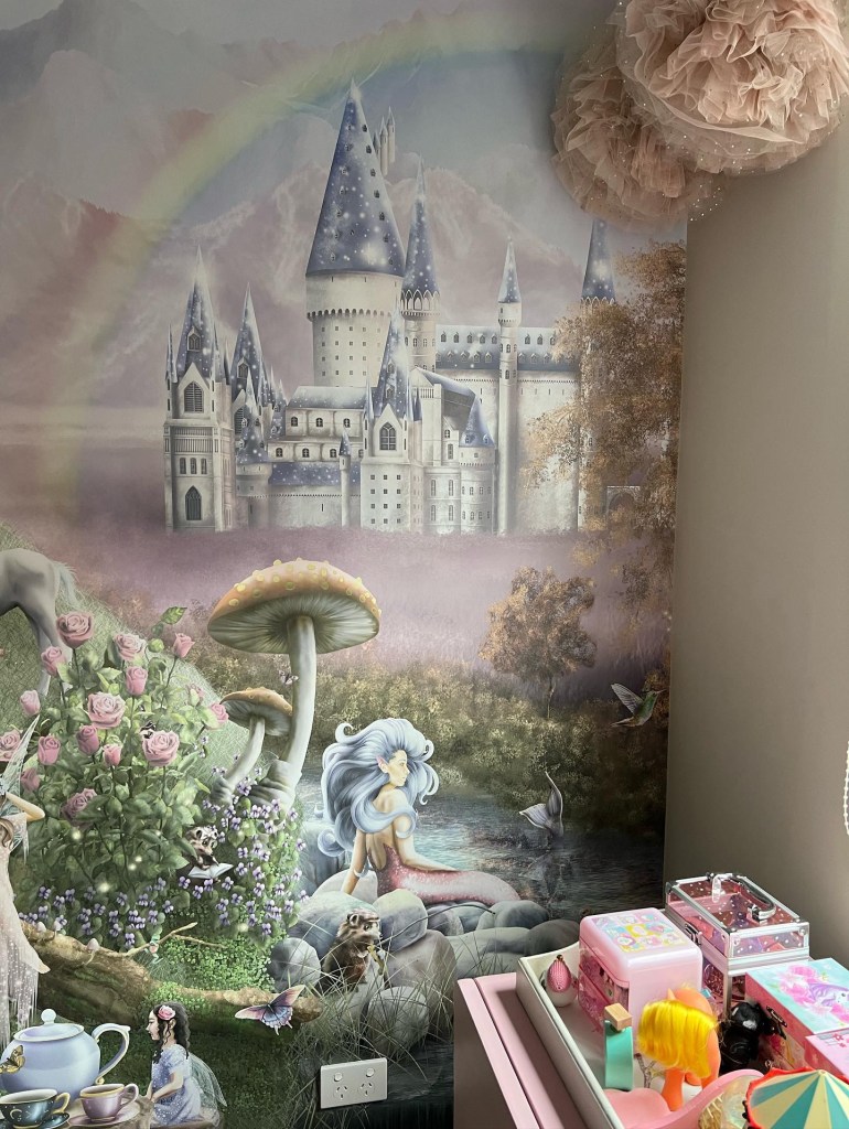 Fairy unicorn girls wallpaper and wall mural. custom premium vinyl wall covering. Custom made to measure
