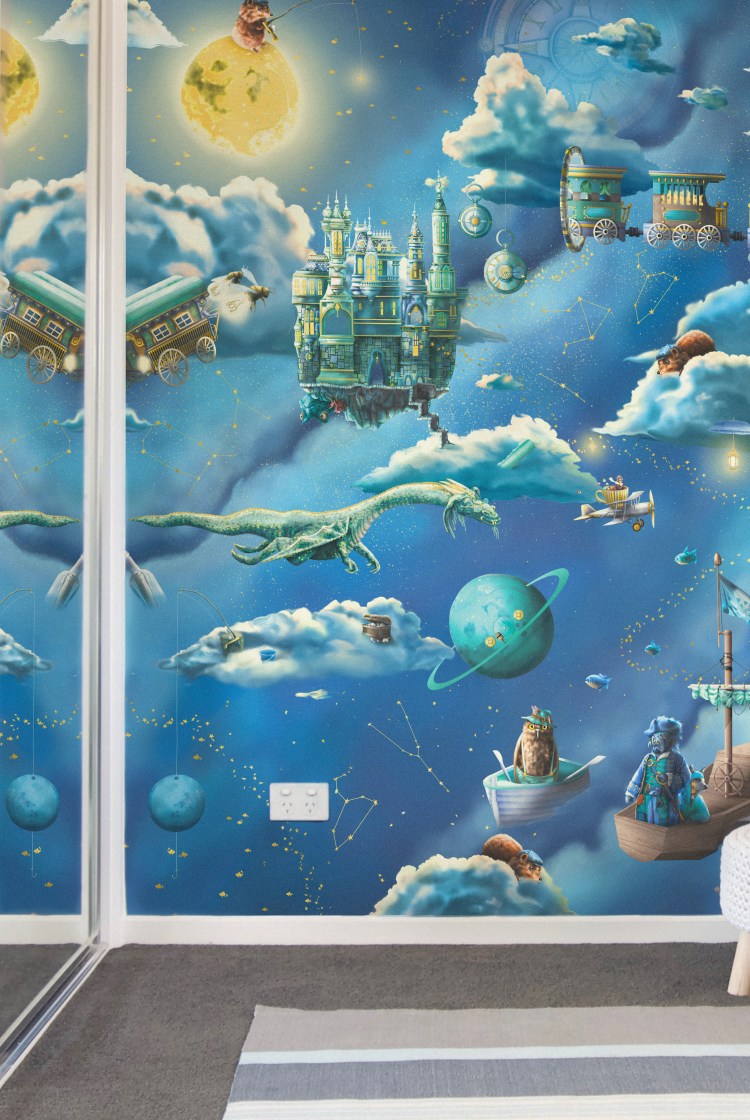 Cloudy night sky fairy tale moon boys wallpaper wall mural