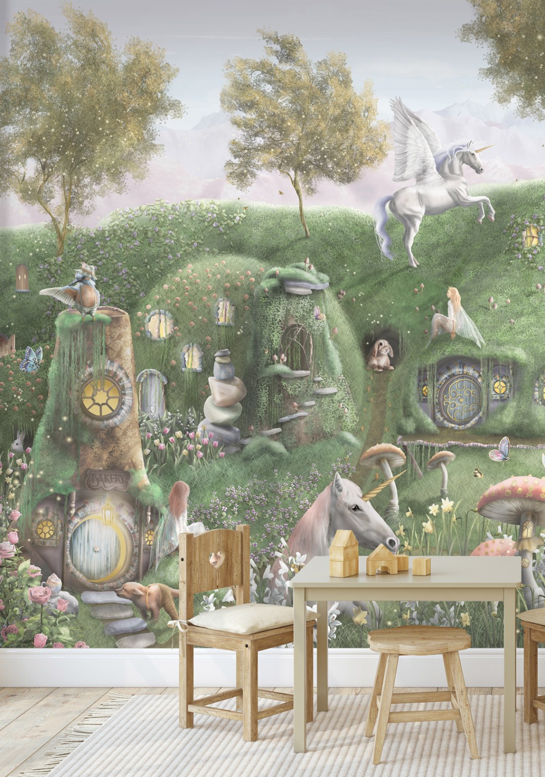 Fairy & Unicorn Garden - Kids Custom Wallpaper Mural