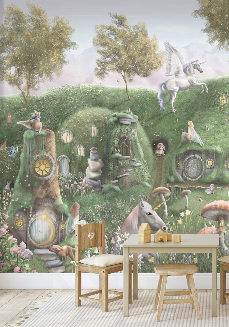 Fairy Unicorn Kids Girls wallpaper Wall mural Garden Forest Woods