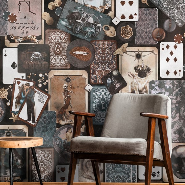 Industrial vintage quirky wallpaper commercial grunge playing cards tarot cards gaming
