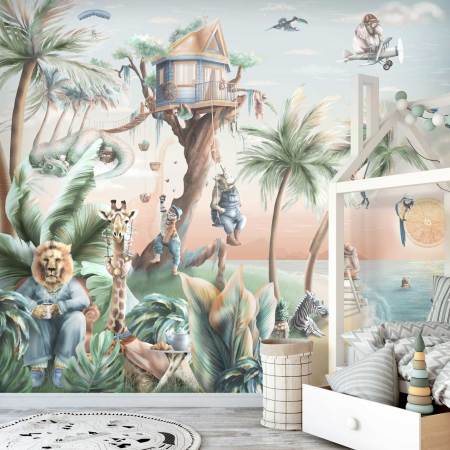 Jungle Dreams Kids Custom Wall Mural Wallpaper by Will o The Wisp