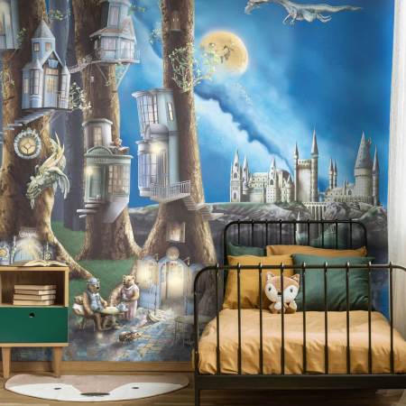 enchanted creature forest woodland kids wallpaper wall mural at night with in the woods with enchanted animals