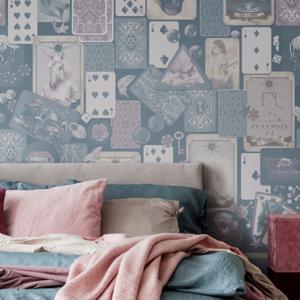 tarot cards spiritual Wallpaper girls room teenager funky pretty quirky rocker pink purple blue