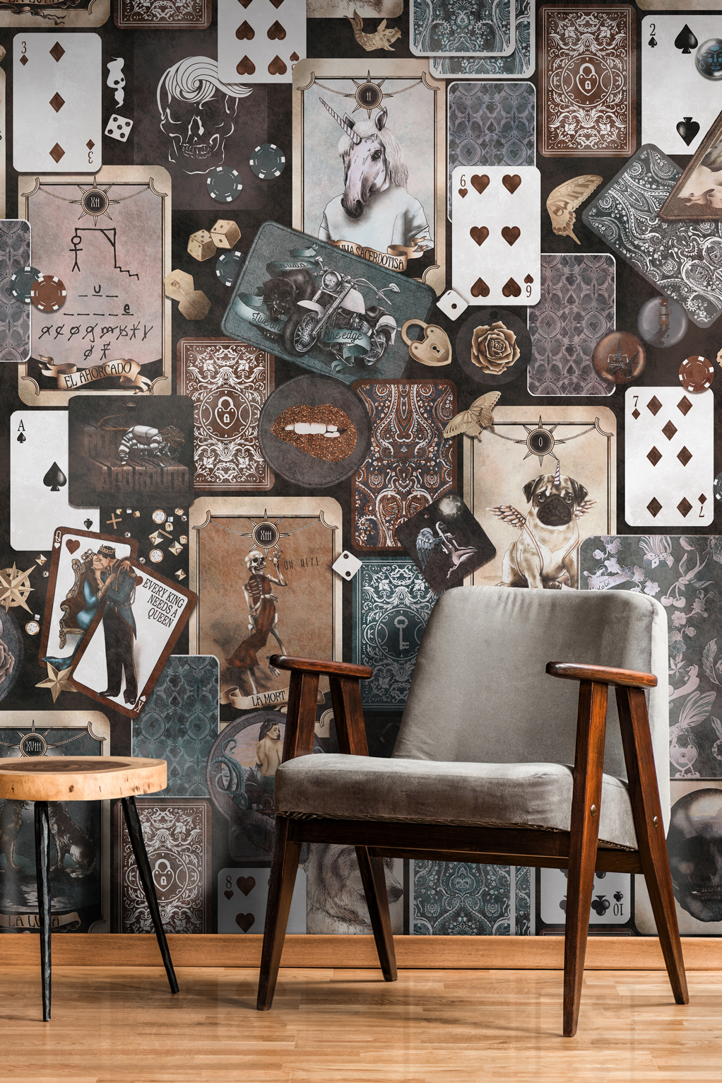 Quirky Industrial interior wallpaper in a vintage colourway -
