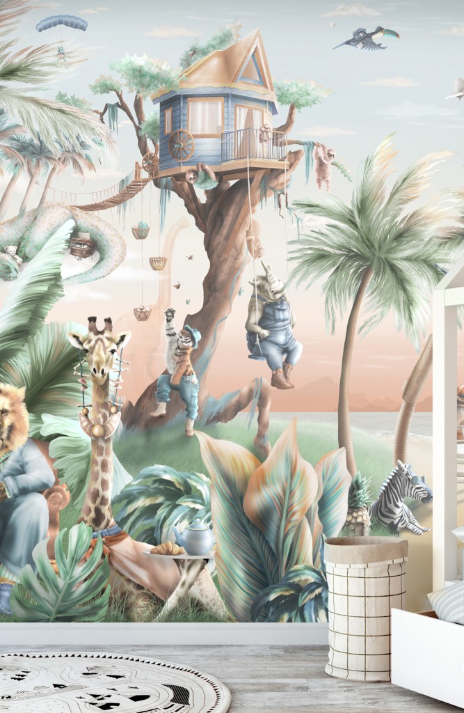Kids Jungle Beach Ocean Island Wallpaper Wall mural