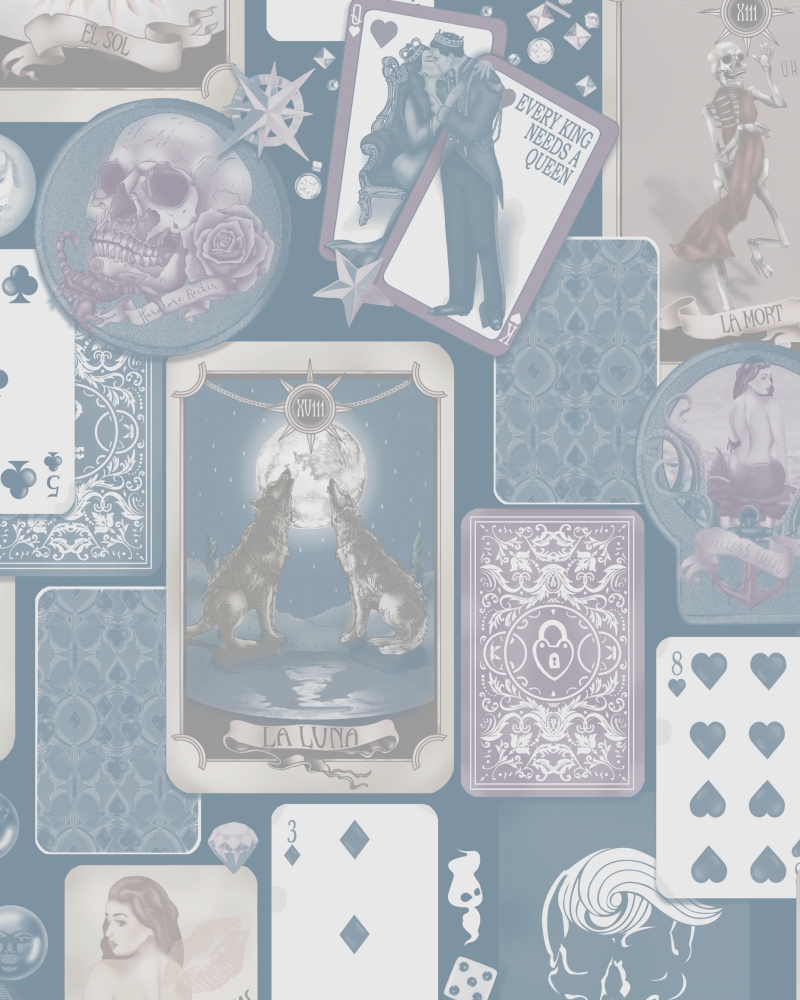 Pink Quirky wallpaper poker skull mermaid cards