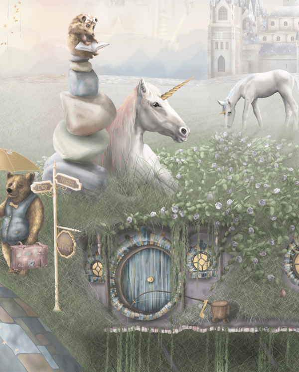 unicorn and hobbit house kids wallpaper wall mural