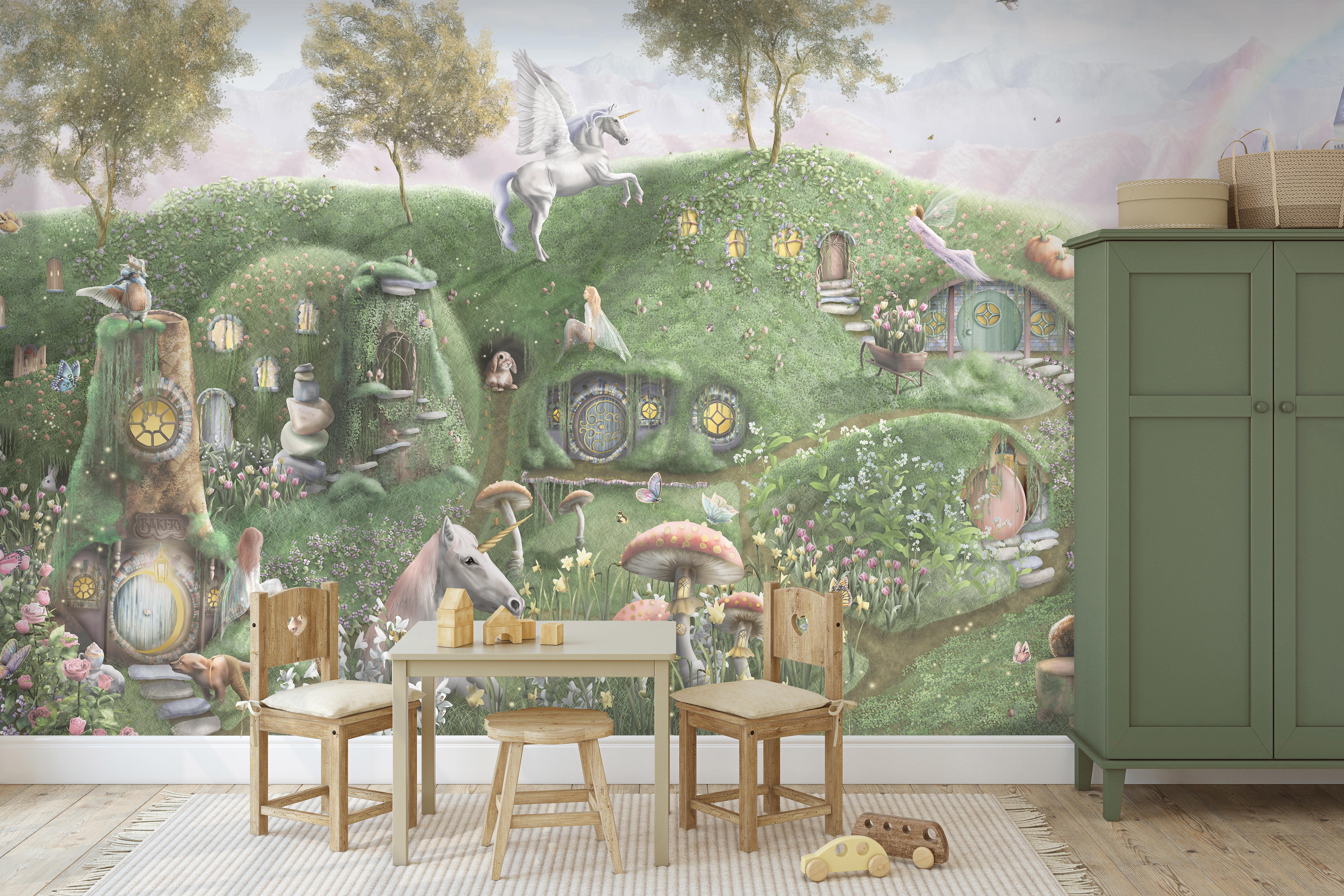 Fairy Unicorn Wallpaper Wall Mural Kids Girls Fairytale Forest Garden Woods