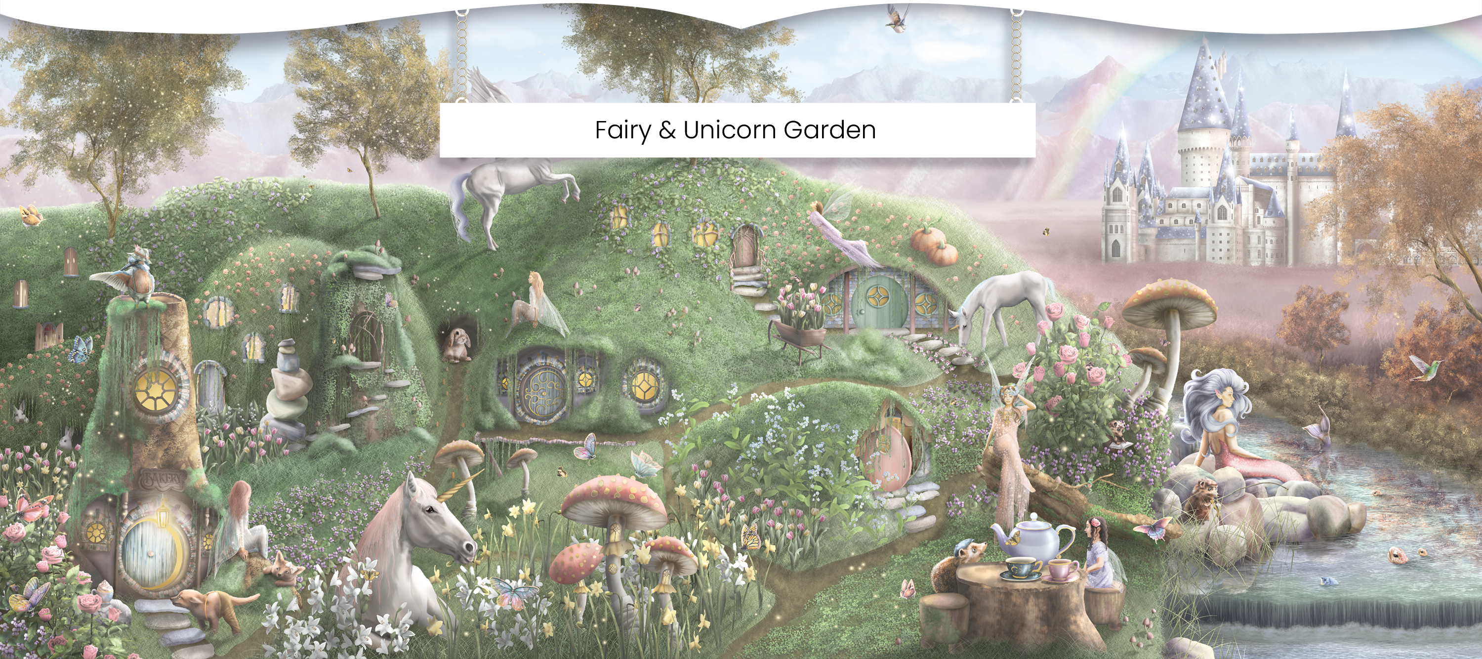 Fairy and unicorn kids girls wallpaper mural 
