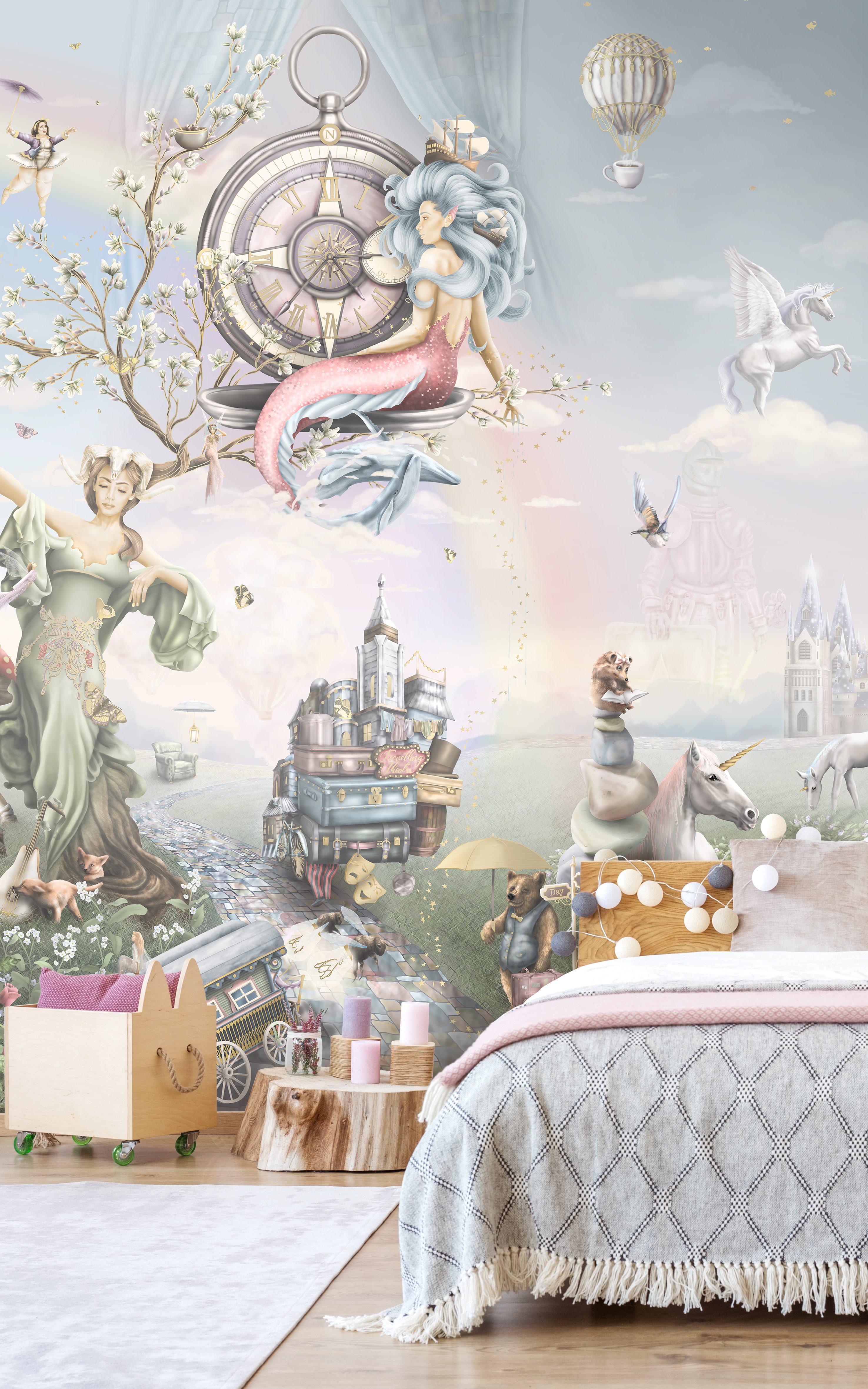 Removable Wallpaper,Magical Castle,Nursery,Fairy Tale,Wall Mural,Self  Adhesive or Vinyl .br