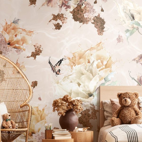 kids boho bohemian dusty earth tone florals wallpaper