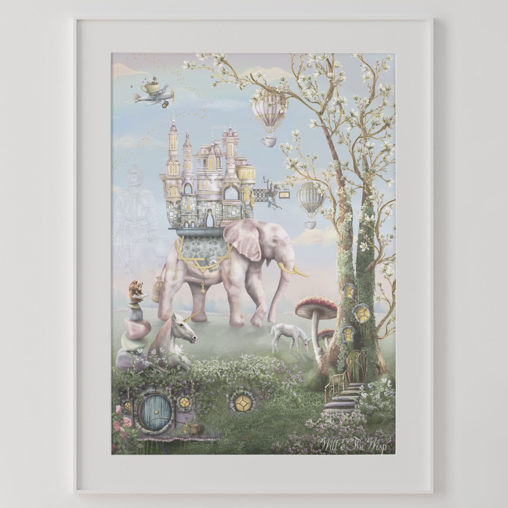 girls bedroom nursery prints posters Unicorn forest girls print
