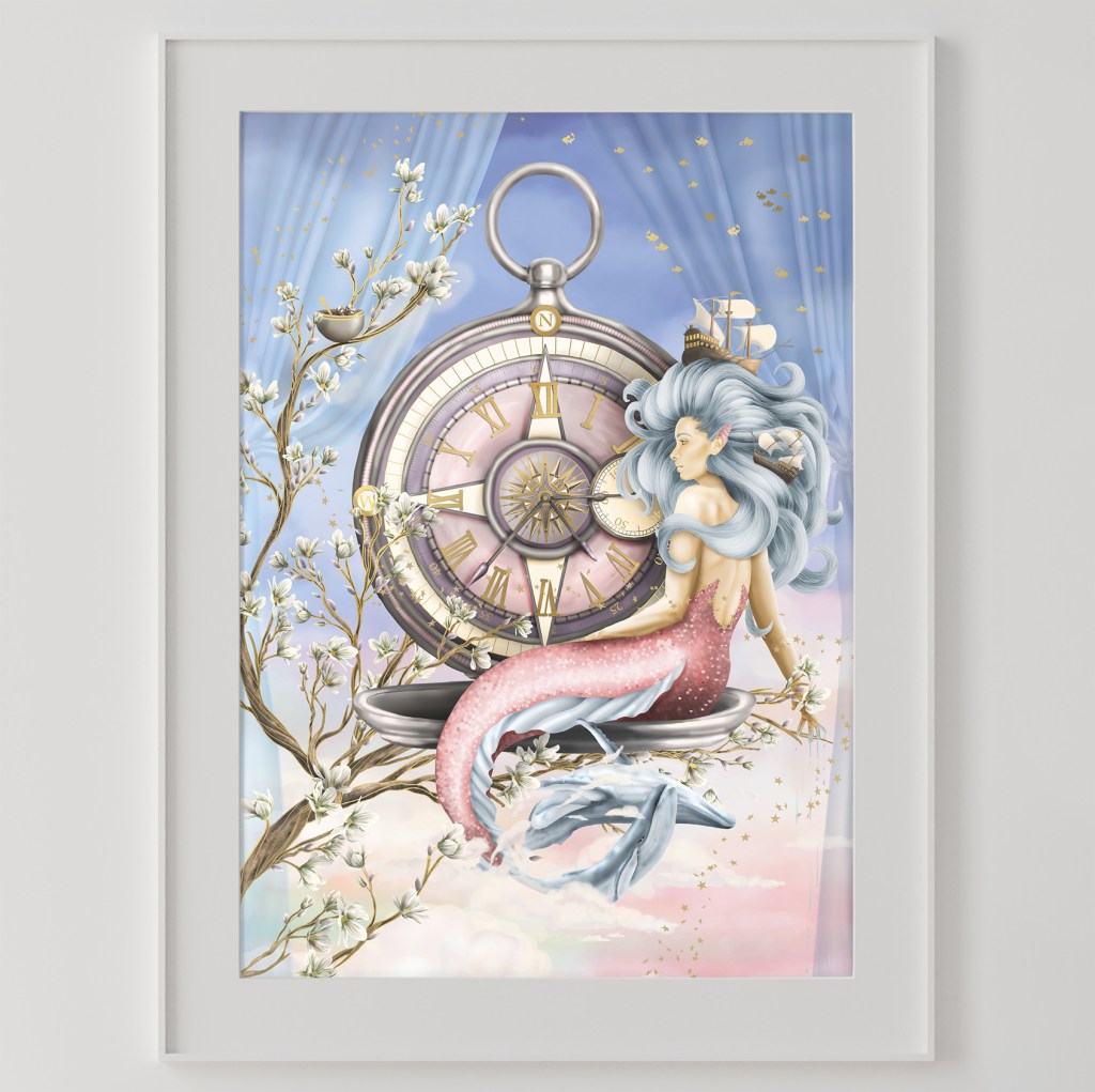 Girls mermaid artwork print nursery