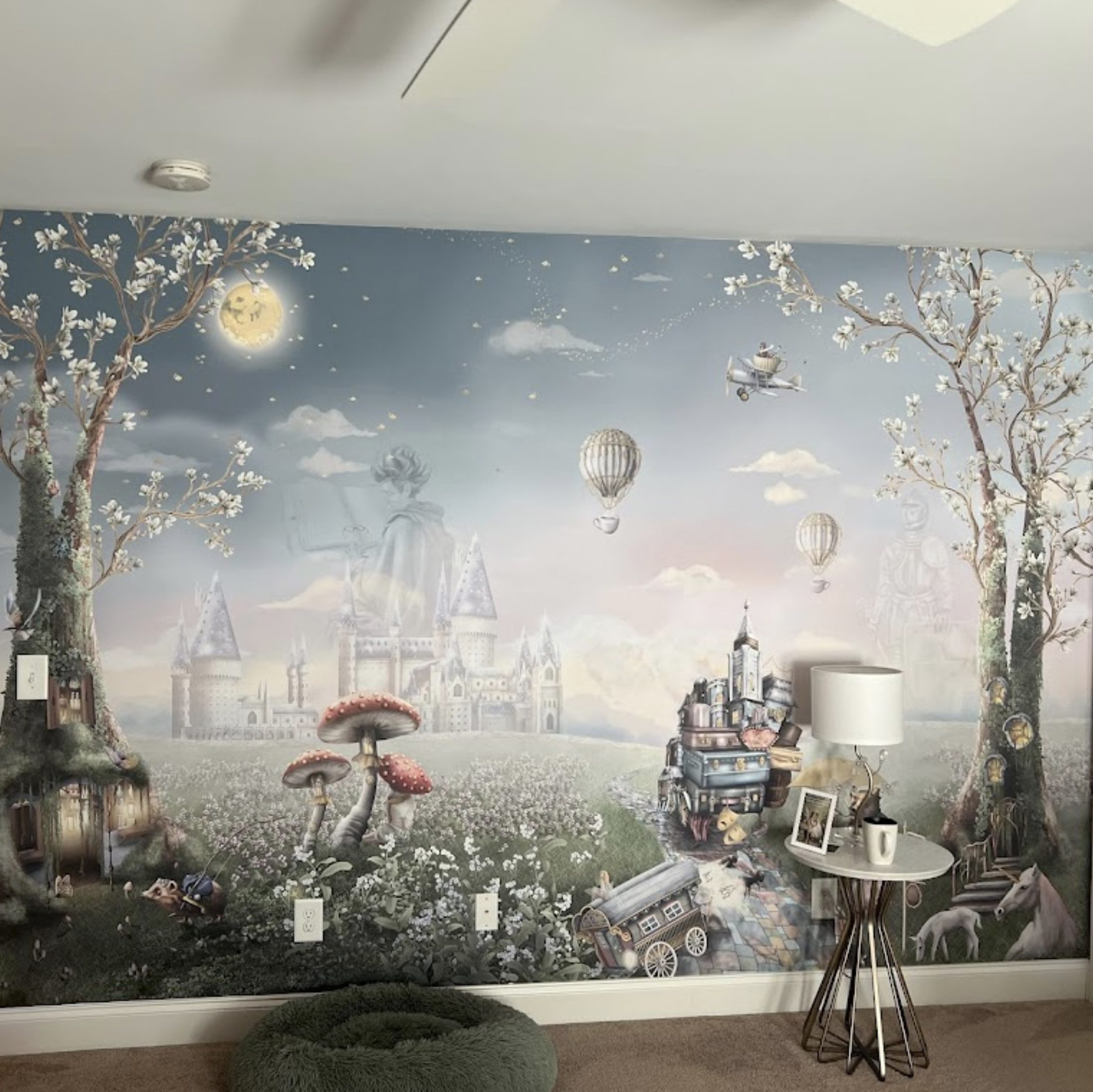 double wallpaper mural wall fairy tale girls nursery interior design 