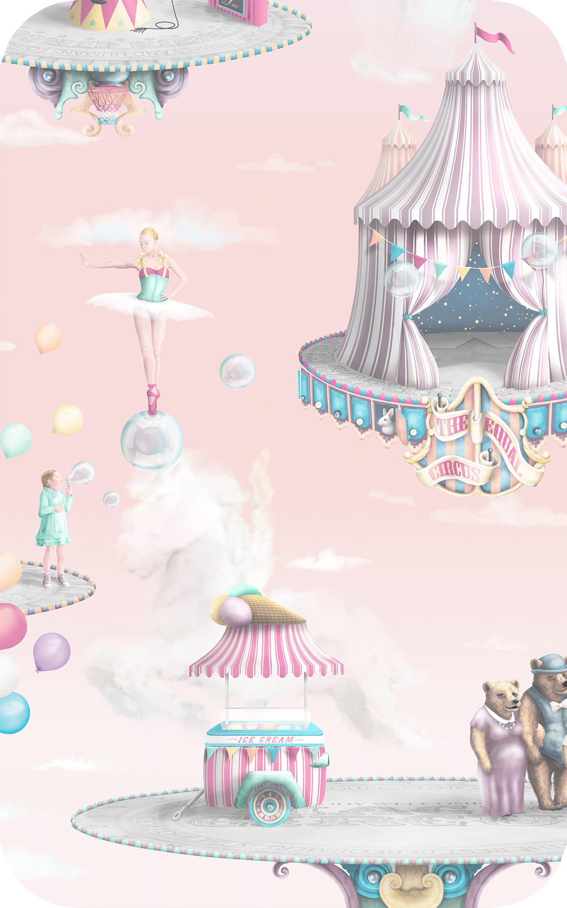 girls pink circus nursery wallpaper wall mural sky 