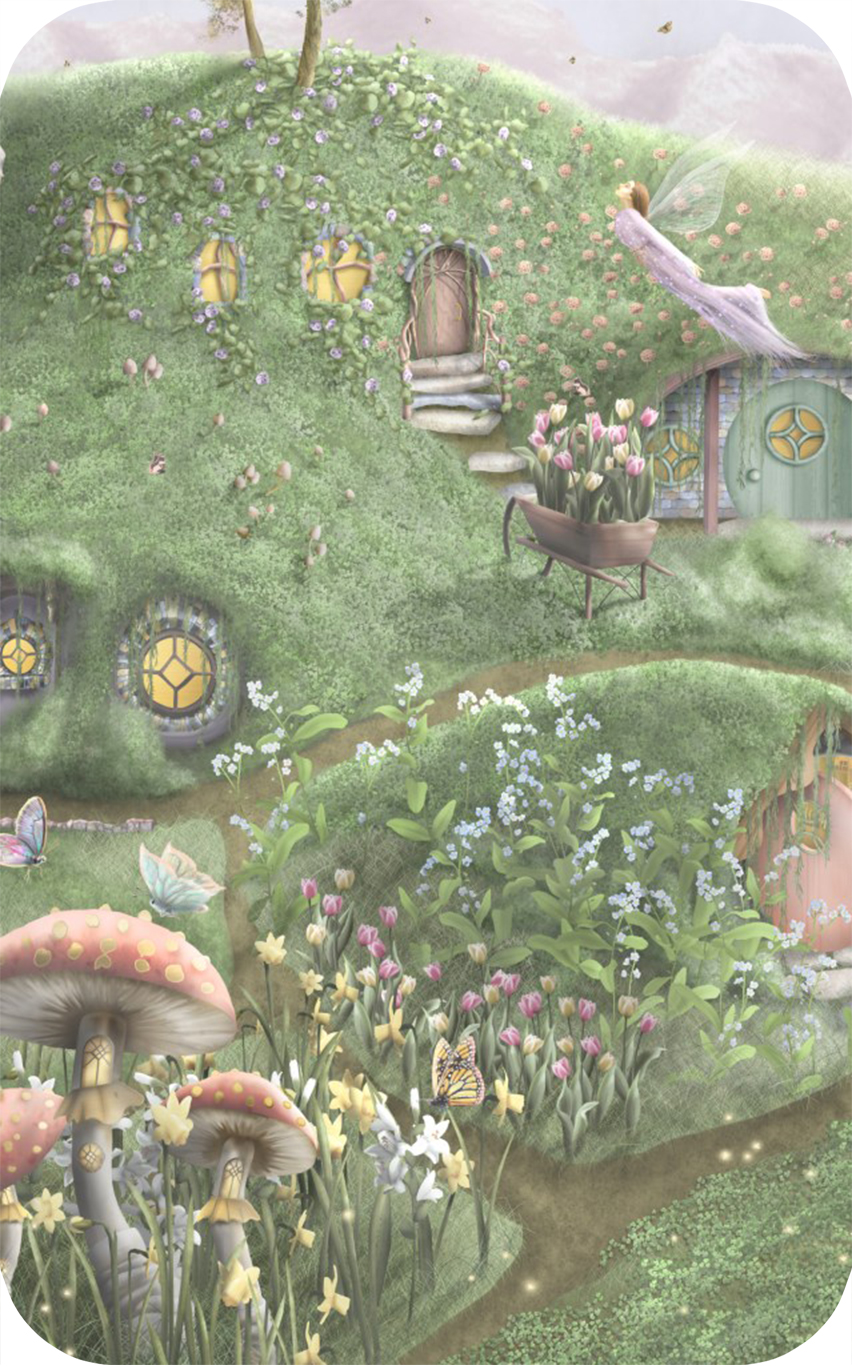 girls fairy garden village unicorn wallpaper wall mural fairies flowers