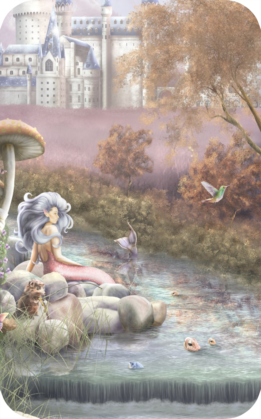 girls fairy garden village unicorn wallpaper wall mural mermaid stream