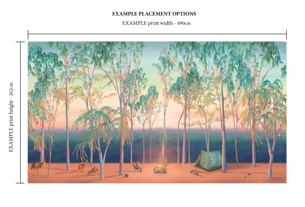 Australia bush animals wallpaper kids mural camoing stars gum trees bush