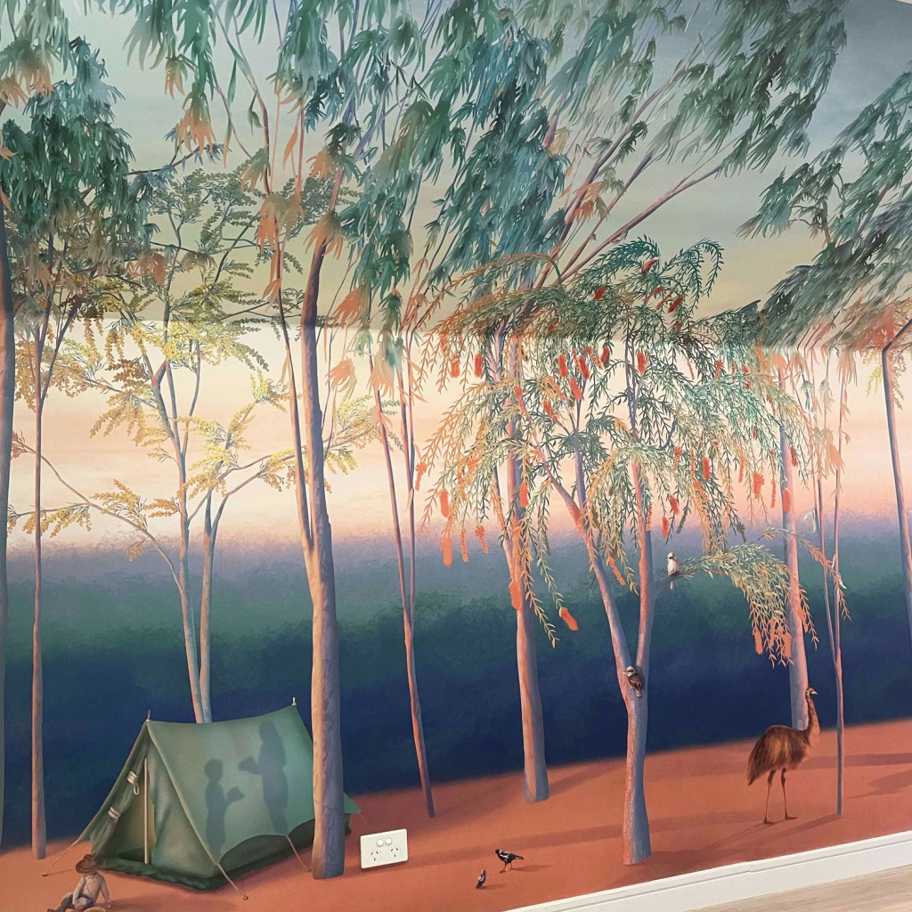 Australian Bush Kids Wallpaper Wall Mural Animals camping under the stars gum tree
