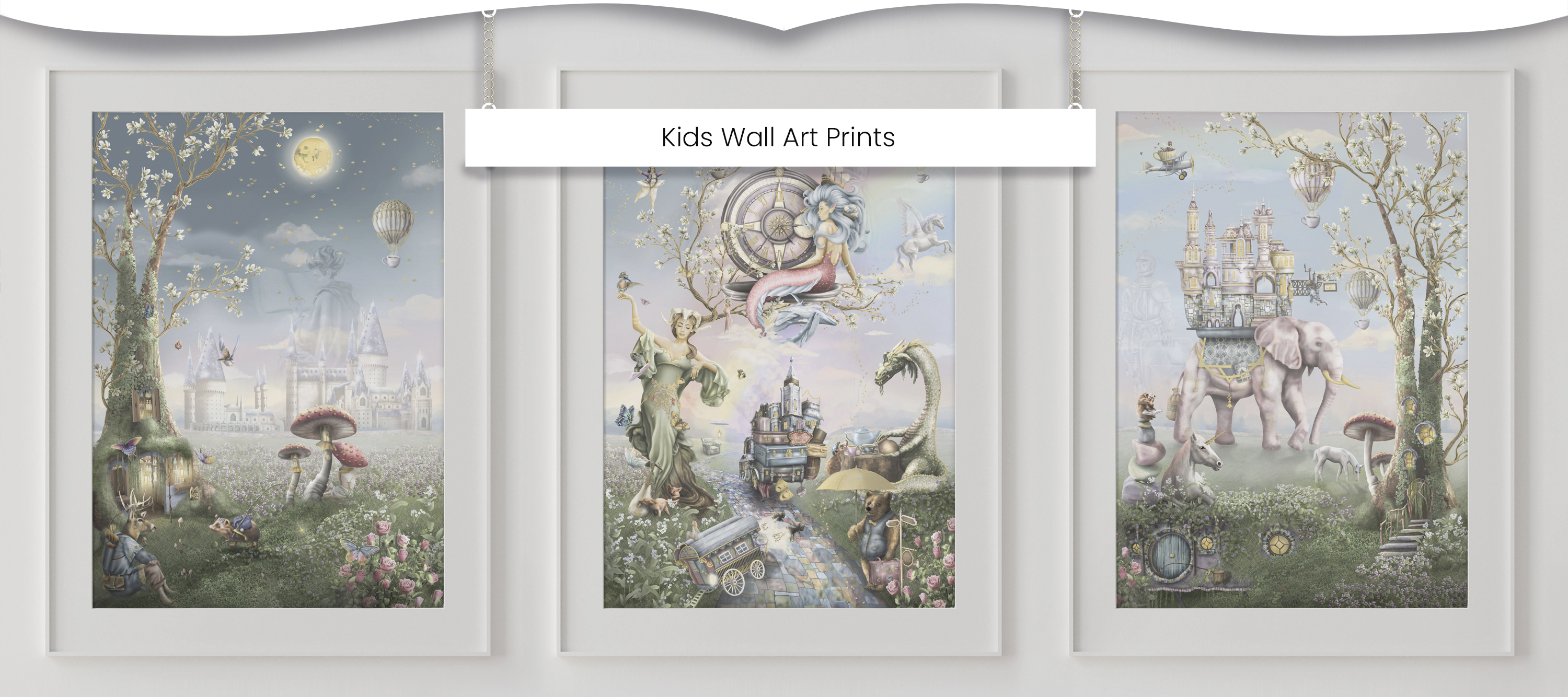 Kids Wall Art Prints, magical fairytale kids wall art prints for nursery and bedroom, printed on premium matte paper and A2 A3 A4 sizes