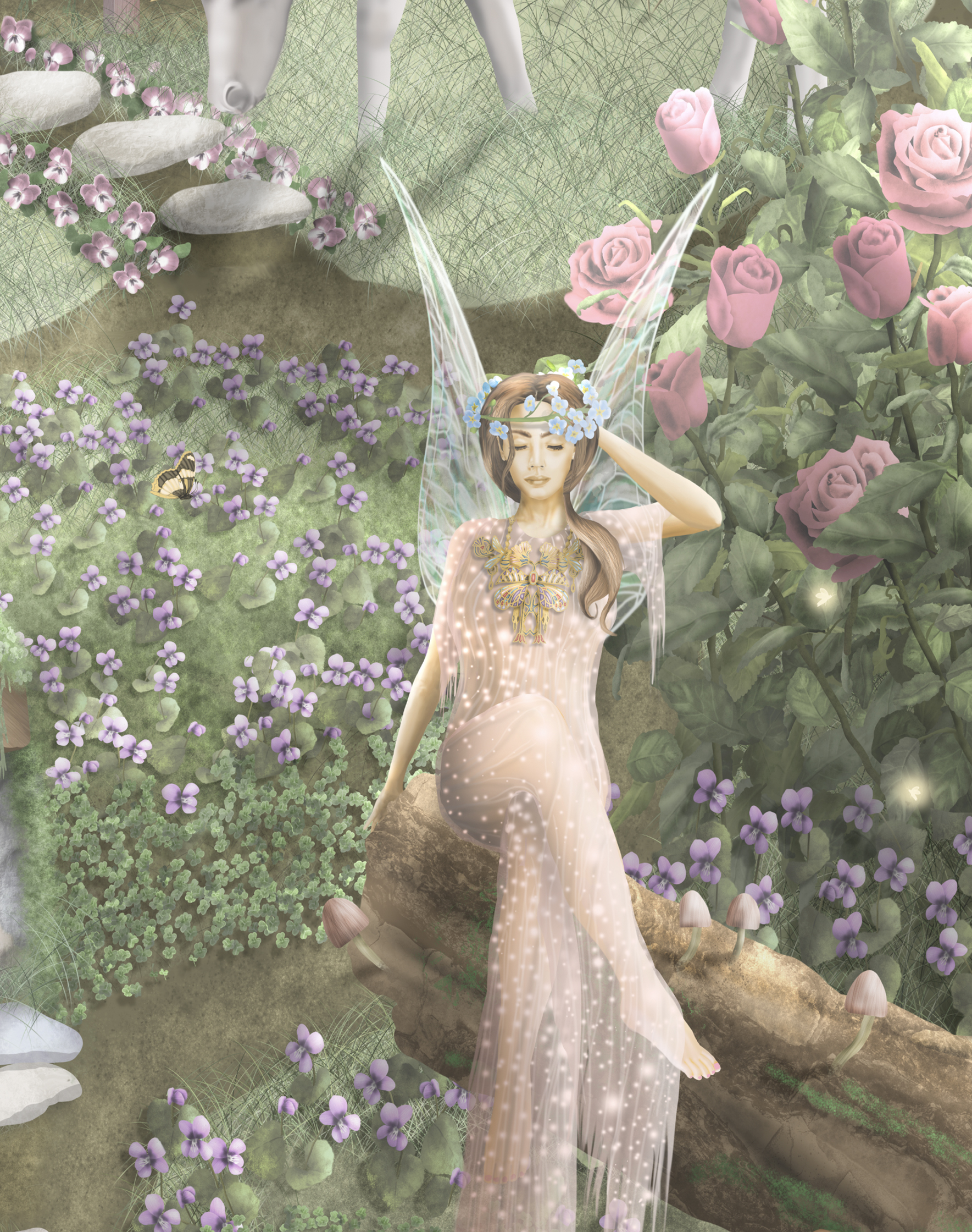 Girls fairytale wallpaper bedroom mural with unicorns, fairy Queen. Commercial Vinyl wallpaper